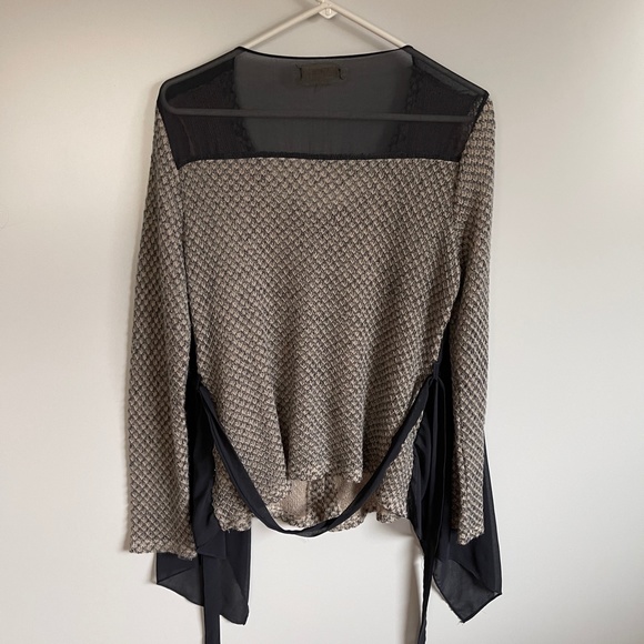 A'reve Sweater with Cardigan like attached sheer panels Sz L - Picture 6 of 8